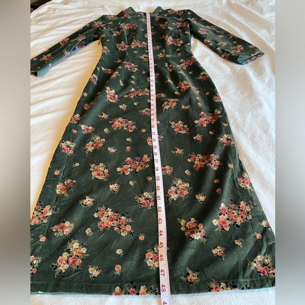 MOMO_TOBO Green Floral Velvet Dress, Whimsigoth Cottagecore Boho Chic Size L - Picture 10 of 16